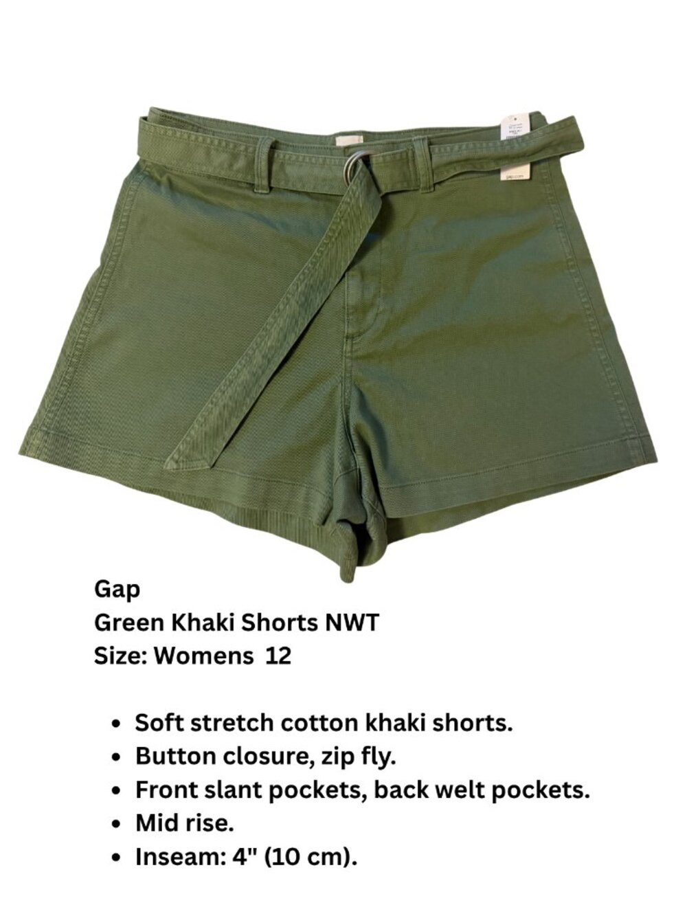 Gap Green Khaki Belted Shorts | Women's Size 12 | NWT
